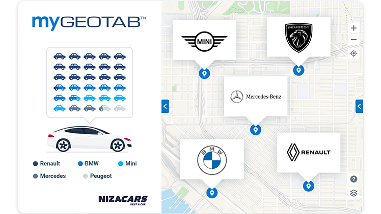 An overview of a fleet with multiple vehicle types in different locations
